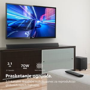 2.1-kanalni. Brezžični nizkokotonec za reprodukcijo globokih nizkih frekvenc.
