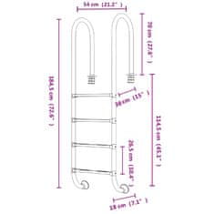 Greatstore Lestev za bazen 54x38x184,5 cm 304 nerjaveče jeklo