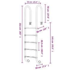 Greatstore Lestev za bazen 54x38x211 cm 304 nerjaveče jeklo