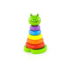 Viga Toys Izobraževalna lesena igrača Viga Piramida za učenje barv Žaba