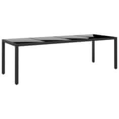 Vidaxl Vrtna miza 250x100x75 cm kaljeno steklo in poli ratan črna