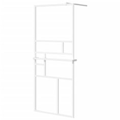 Vidaxl Pregrada za tuš s polico bela 80x195 cm ESG steklo in aluminij