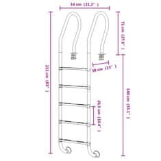 Vidaxl Lestev za bazen 54x38x211 cm 304 nerjaveče jeklo