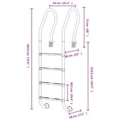Vidaxl Lestev za bazen 54x38x184,5 cm 304 nerjaveče jeklo
