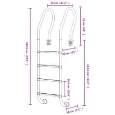 Greatstore Lestev za bazen 54x38x184,5 cm 304 nerjaveče jeklo