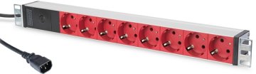 Assmann DIGITUS 1U aluminijasta enota PDU, za montažo v stojalo, 8x rdeč vtič CEE 7/7 10A, 250 VAC 50/60 Hz, priključek C14