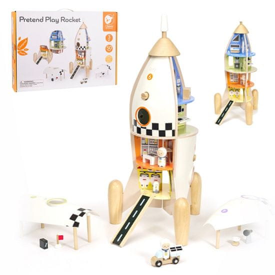 Classic world Lesena hiša z raketo za otroke + figure Akc.