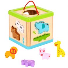Tooky Toy Lesena izobraževalna kocka za razvrščanje živali