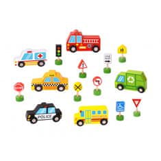 Tooky Toy TOOKY TOY Komplet lesenih vozil in prometnih znakov