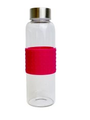 Flashqua Steklenička iz borosilikatnega stekla 350ml z roza silikonskim ovitkom v elegantni embalaži