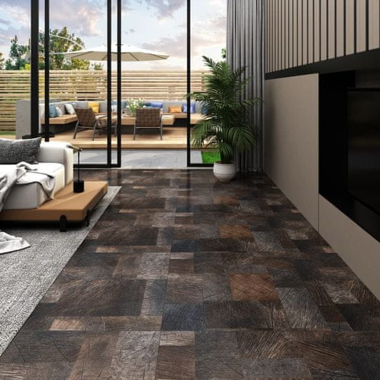 Vidaxl PVC talna plošča samolepilna 5,11 m2 lesena struktura rjava