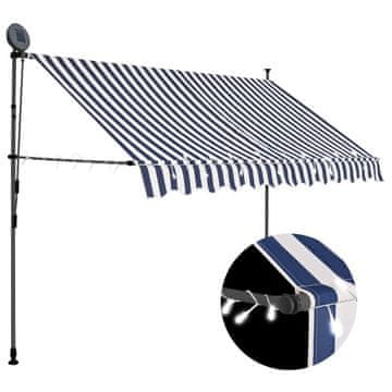 Vidaxl Ročno zložljiva tenda z LED lučkami 300 cm modra in bela