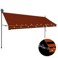 Greatstore Ročno zložljiva tenda z LED lučmi 400 cm oranžna in rjava