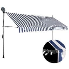 Greatstore Ročno zložljiva tenda z LED lučmi 350 cm modra in bela