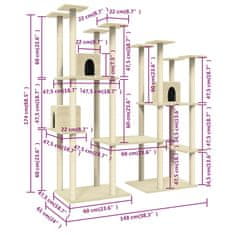 shumee Mačje drevo s praskalniki iz sisala krem 174 cm
