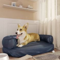 Greatstore Ergonomska pasja postelja iz pene tem. modra 88x65 cm um. usnje