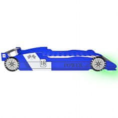 Greatstore Otroška postelja LED dirkalni avtomobil 90x200 cm modre barve