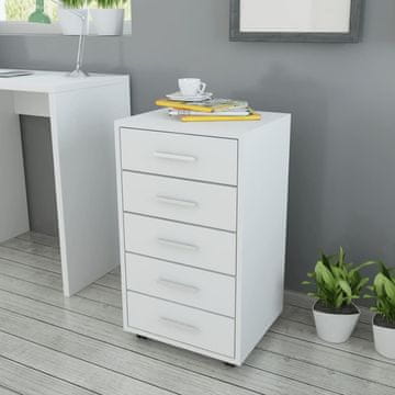 Vidaxl vidaXL Pisarniška omara s kolesci in 5 predali bela