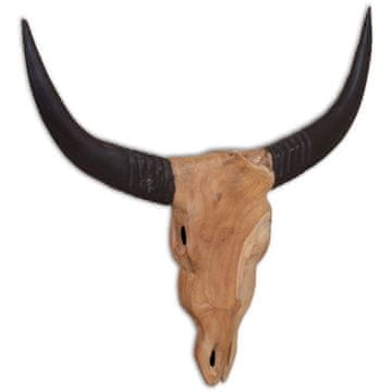 Vidaxl vidaXL Stenska skulptura bikove glave, tikovina, 69 x 6 x 60 cm