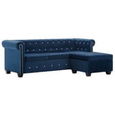 Vidaxl Kavč Chesterfield L oblike žametna obloga 199x142x72 cm moder