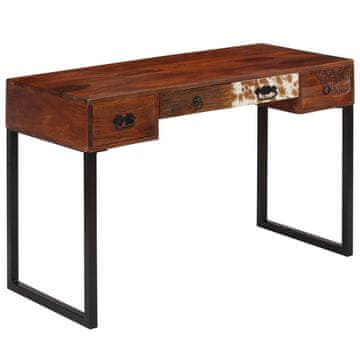 Vidaxl Pisalna miza iz lesa in pravega usnja 117x50x76 cm