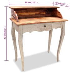 Vidaxl Pisalna miza iz masivnega predelanega lesa 80x40x92 cm
