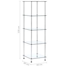 Vidaxl Polica 5-nadstropna prozorna 40x40x130 cm kaljeno steklo