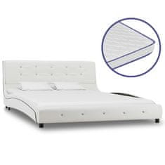 Vidaxl Postelja z vzmetnico iz sp. pene belo umetno usnje 140x200 cm