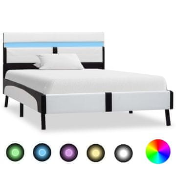 shumee vidaXL Posteljni okvir z LED osvetlitvijo bel in črn umetno usnje 90 x 200 cm