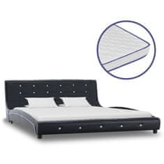 Vidaxl Postelja z vzmetnico iz sp. pene črno umetno usnje 160x200 cm