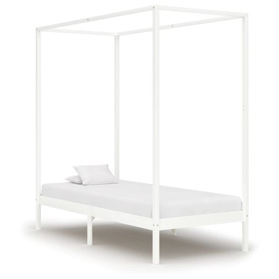Vidaxl Posteljni okvir z baldahinom bel iz trdne borovine 100x200 cm