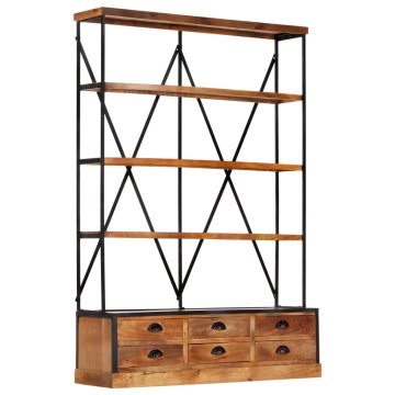 Vidaxl Knjižna polica 4-nadstropna 6 predalov 122x36x181 cm mangov les