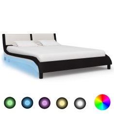 Vidaxl Posteljni okvir LED črno in belo umetno usnje 140x200 cm