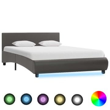 Vidaxl Posteljni okvir LED sivo umetno usnje 140x200 cm
