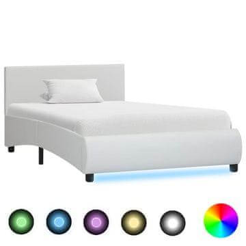 Vidaxl Posteljni okvir LED belo umetno usnje 90x200 cm