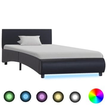 Vidaxl Posteljni okvir LED črno umetno usnje 90x200 cm
