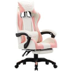 Vidaxl Racing stol z oporo za noge roza in belo umetno usnje