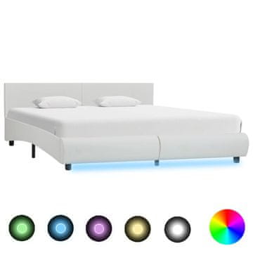 Vidaxl Posteljni okvir LED belo umetno usnje 160x200 cm