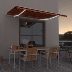 Vidaxl Ročno zložljiva tenda z LED lučmi 450x300 cm oranžna in rjava