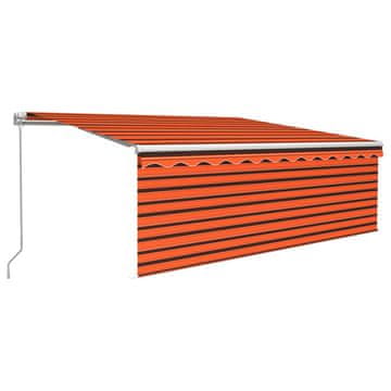 Vidaxl Ročno zložljiva tenda s senčilom LED 4,5x3 m oranžna in rjava