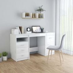 Vidaxl Pisalna miza visok sijaj bela 140x50x76 cm iverna plošča