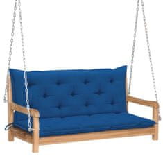 Vidaxl Vrtna gugalnica z modro blazino 120 cm trdna tikovina