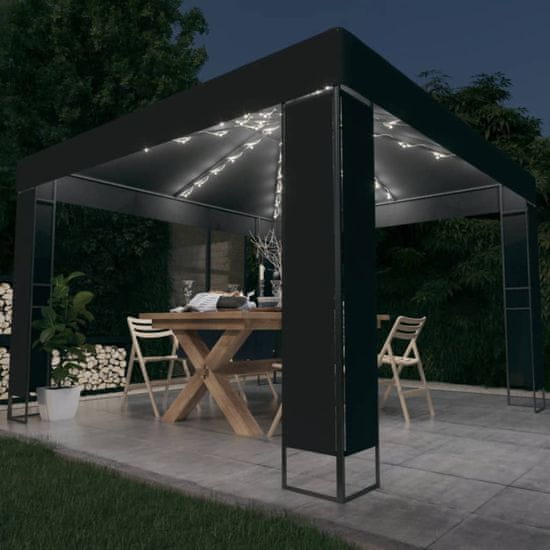 Vidaxl Paviljon z dvojno streho in lučkami 3x3 m antraciten