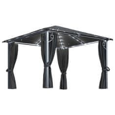 Vidaxl Paviljon z zaveso in lučkami 300x300 cm antraciten aluminij
