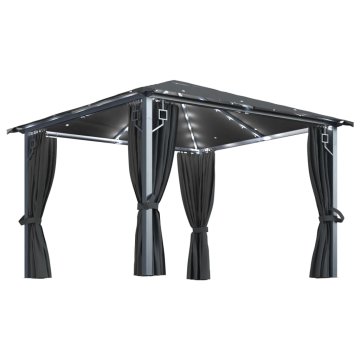 Vidaxl Paviljon z zaveso in LED lučkami 3x3 m antraciten aluminij