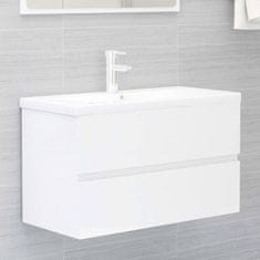 Vidaxl Omarica za umivalnik z vgradnim umivalnikom visok sijaj bela