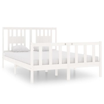 Vidaxl Posteljni okvir bel iz trdnega lesa 140x190 cm