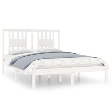Vidaxl Posteljni okvir bel iz trdnega lesa 135x190 cm 4FT6