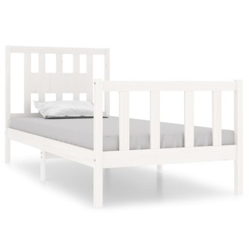Vidaxl Posteljni okvir bel iz trdnega lesa 90x190 cm 3FT