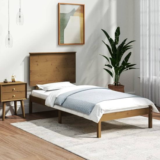 Greatstore Posteljni okvir medeno rjav iz trdnega lesa 90x190 cm 3FT